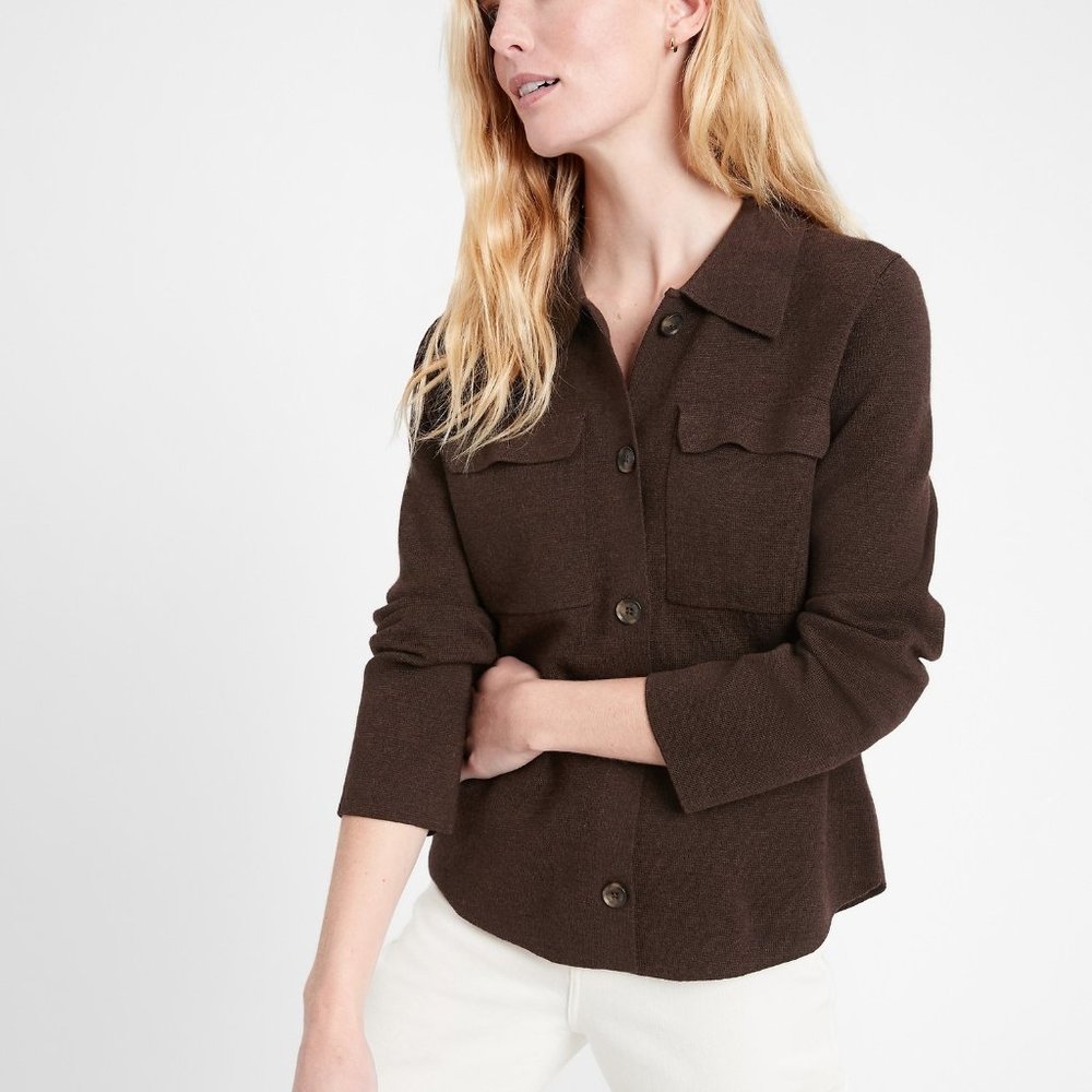 Banana Republic Sweater Shirt Jacket in Brown size L